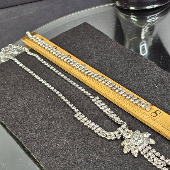 Vintage Rhinestone Necklace With Matching Tennis Bracelet. - Picture 11 of 13